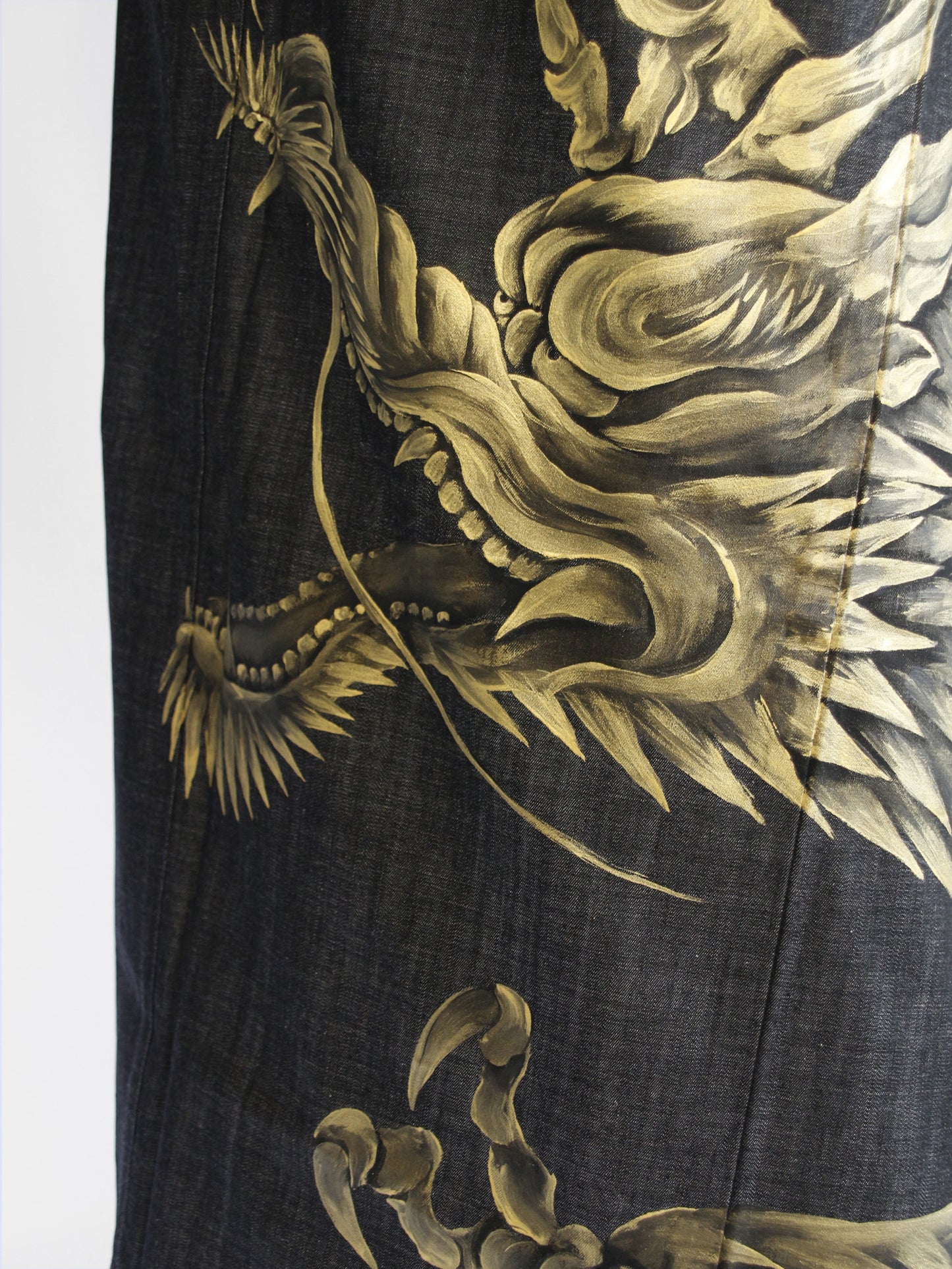 水墨画手描きデニム着物「金龍」